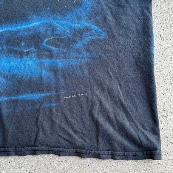 Vintage Liquid Blue Wolf Moon All Over Print 2001 T-Shirt XL Distressed Thrashed - Picture 8 of 9